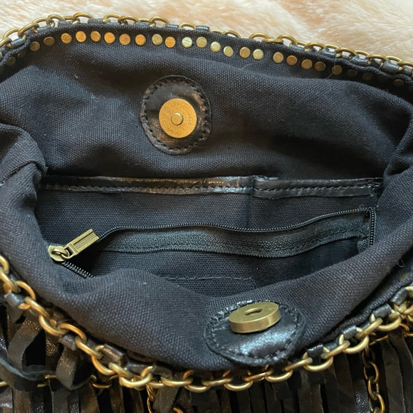 Black leather and gold burnished Stylish chain Boho Bag. Like new! - Picture 7 of 13